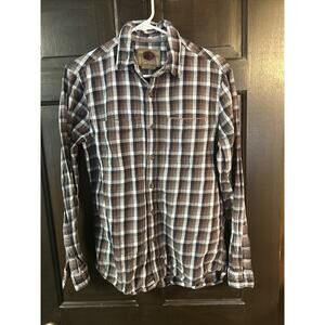 Boston Traders Luxury Vintage Brown/Blue Flannel Long Sleeve button Size: S